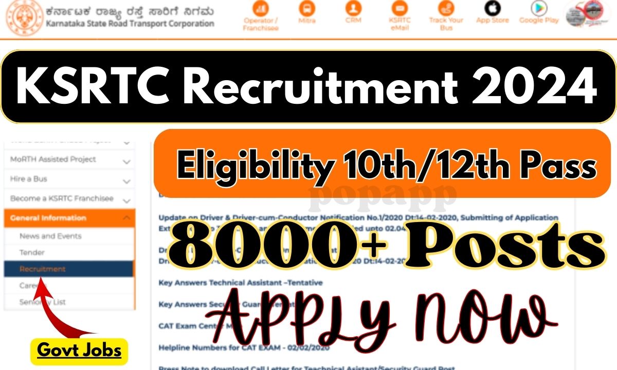 KSRTC Recruitment 2024 Notification (Released) Apply Online Now, Eligibility 10th Pass, Last Date April